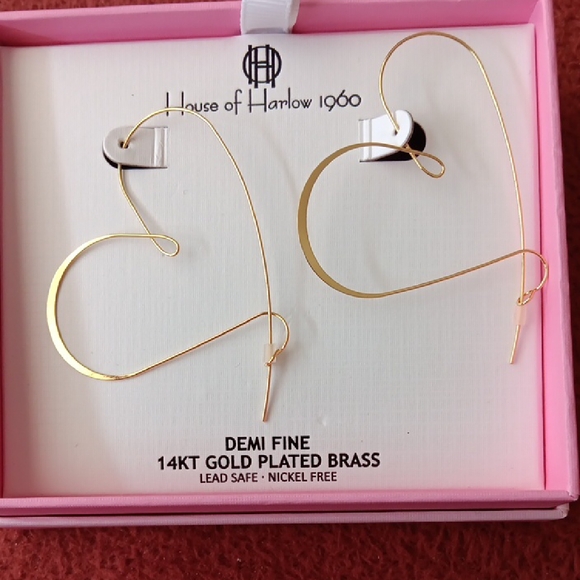 House of Harlow 1960 Jewelry - House of Harlow 1960 Gold Heart Hoop Earrings